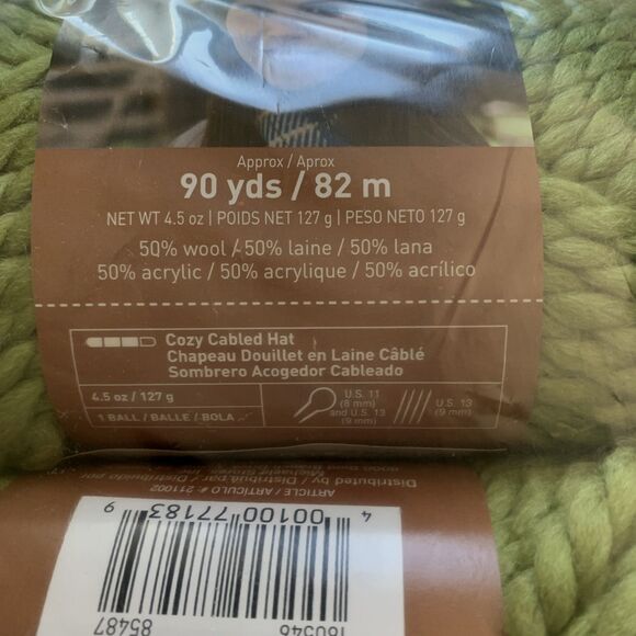 Lot Of 3 Skein Loops & Threads Cozy Wool Yarn Sweet Grass green 02222 - Picture 2 of 4